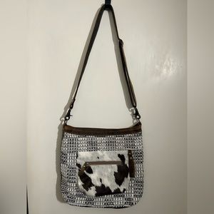 Myra Fancy Lullaby Shoulder Bag, Canvas, Leather, Hairon and Rug. 14.5Wx4Dx12.5H